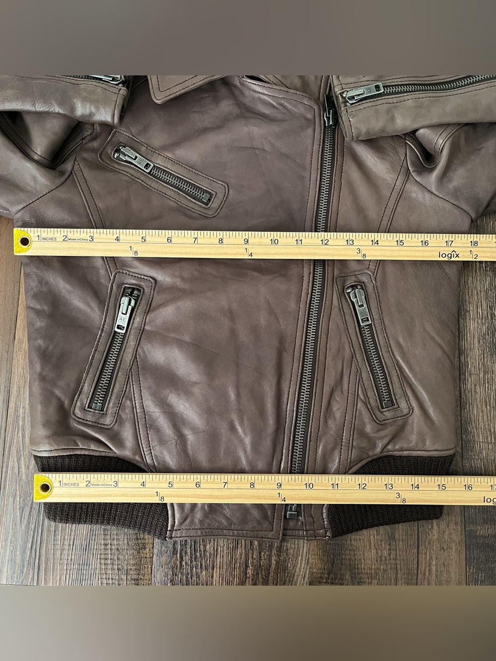 American Eagle Genuine Leather Bomber Jacket Elbow Patches Military Size Small - Picture 14 of 16